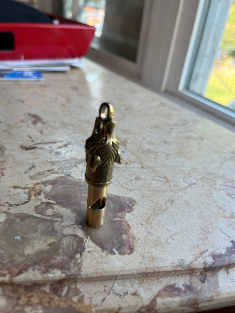 Brass Wolf Head Whistle Pendant - Gold Tone